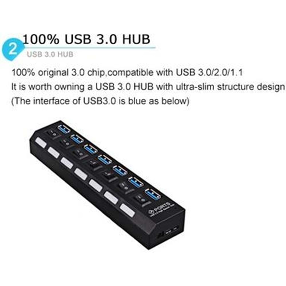 7 Port Usb 3.0 Hub Çoklayıcı Çoğaltıcı Switch