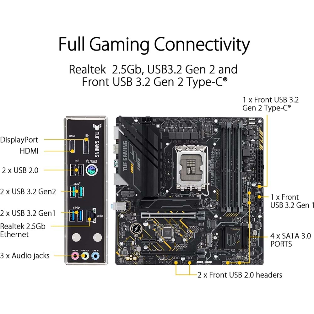 Asus TUF Gaming B660M-E D4 B660 DDR4 M.2 DP/HDMI PCI 4.0 1700p Anakart
