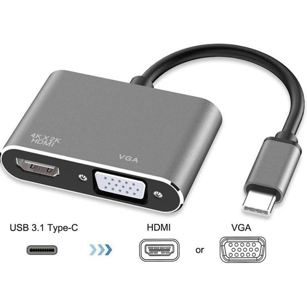 USB Type C To Hdmi VGA 3.1 4K Çevirici Dönüştürücü Adaptör