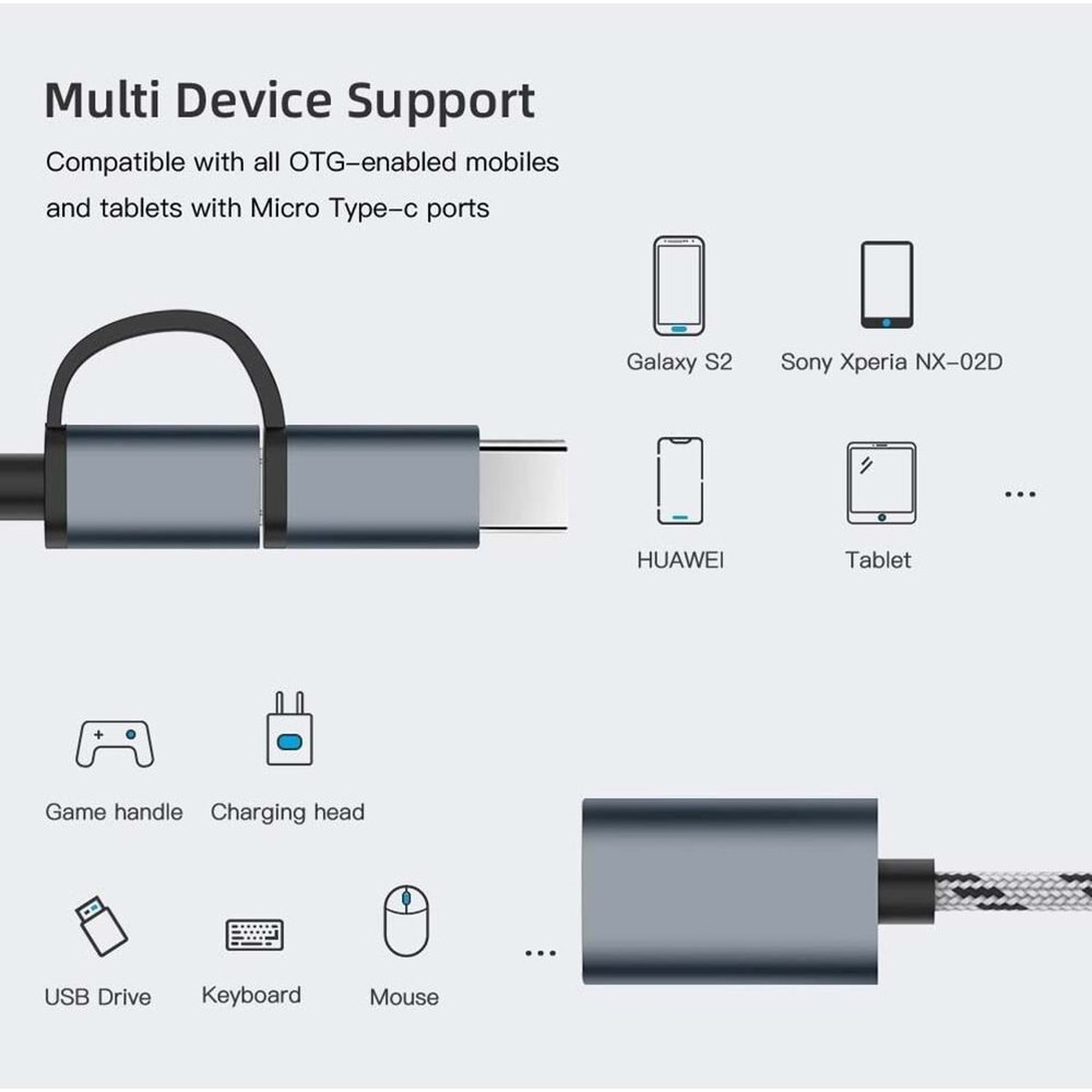 Usb 3.0 Otg To Type C Micro Usb Data Şarj Çevirici Dönüştürücü Adaptör