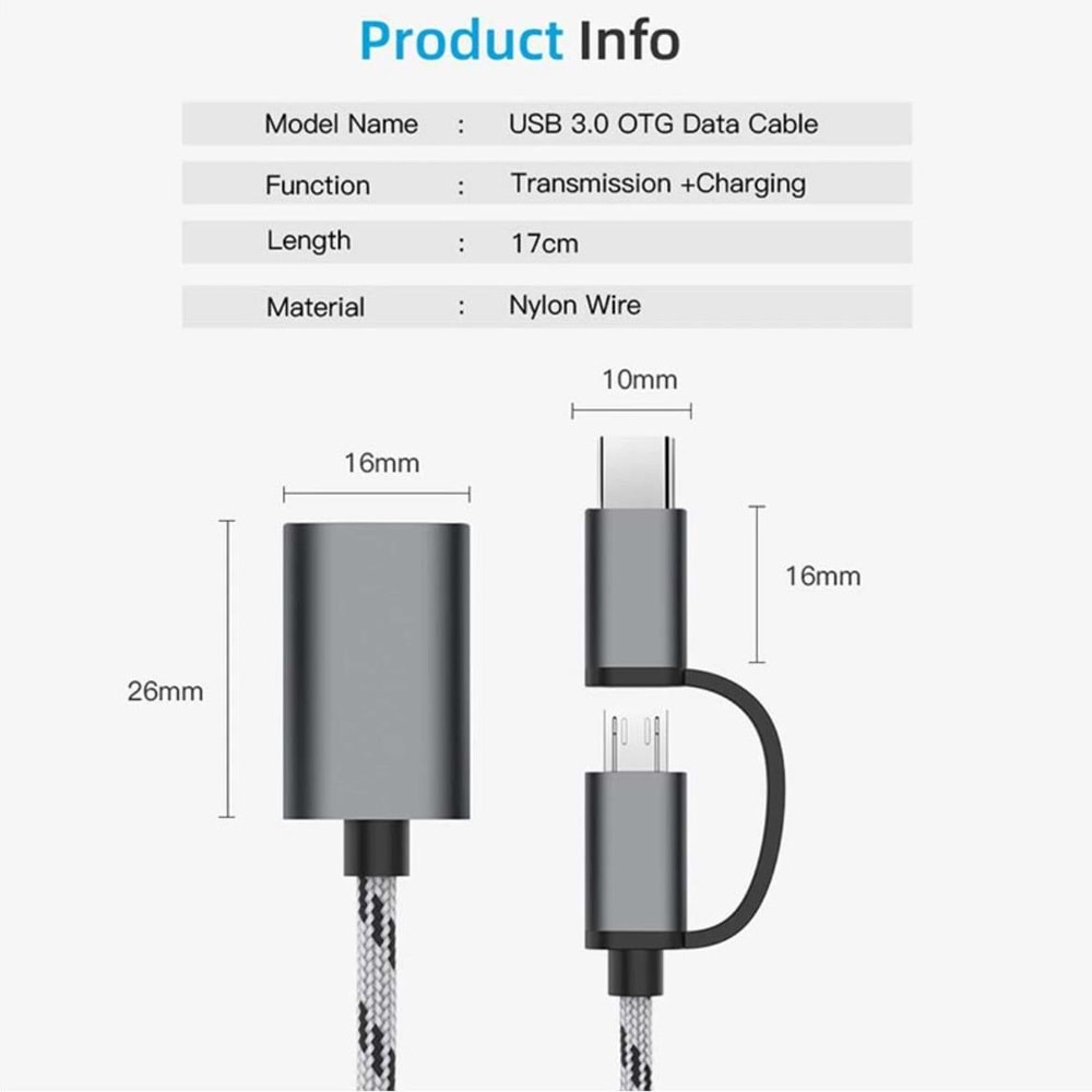 Usb 3.0 Otg To Type C Micro Usb Data Şarj Çevirici Dönüştürücü Adaptör