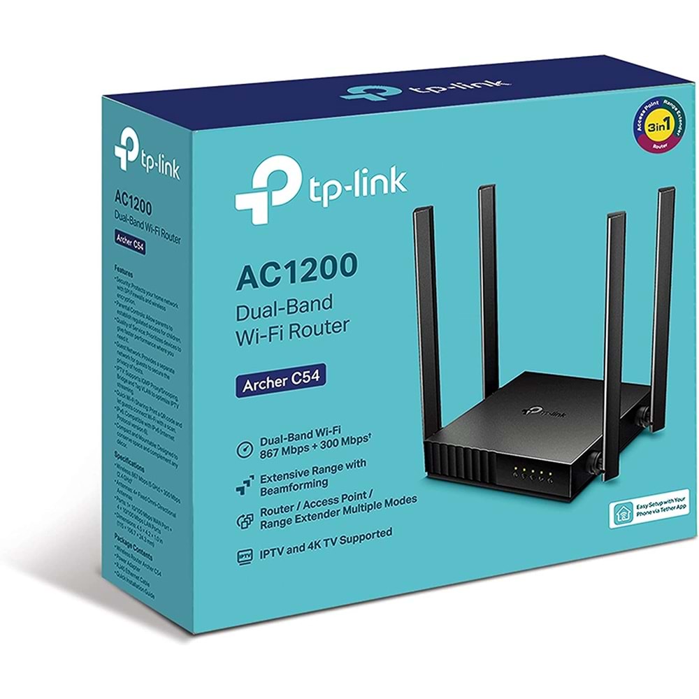 TP-Link Archer C54 AC1200 Dual-Band Wi-Fi Router, Çift Bantlı Wi-Fi, 1200 Mbps, 2.4GHz ve 5GHz