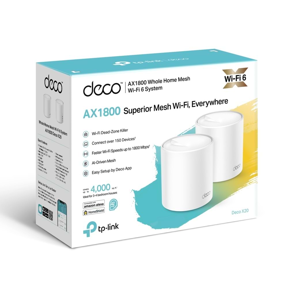 TP-Link Deco X20 AX1800 Mbps Tüm Ev Mesh Wi-Fi 6 Sistemi ( 2’li Paket )