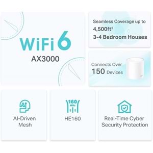 TP-Link Deco X50 (2-pack) AX3000 Mbps Tüm Ev Mesh Wi-Fi 6 Sistemi ( 2’li Paket )