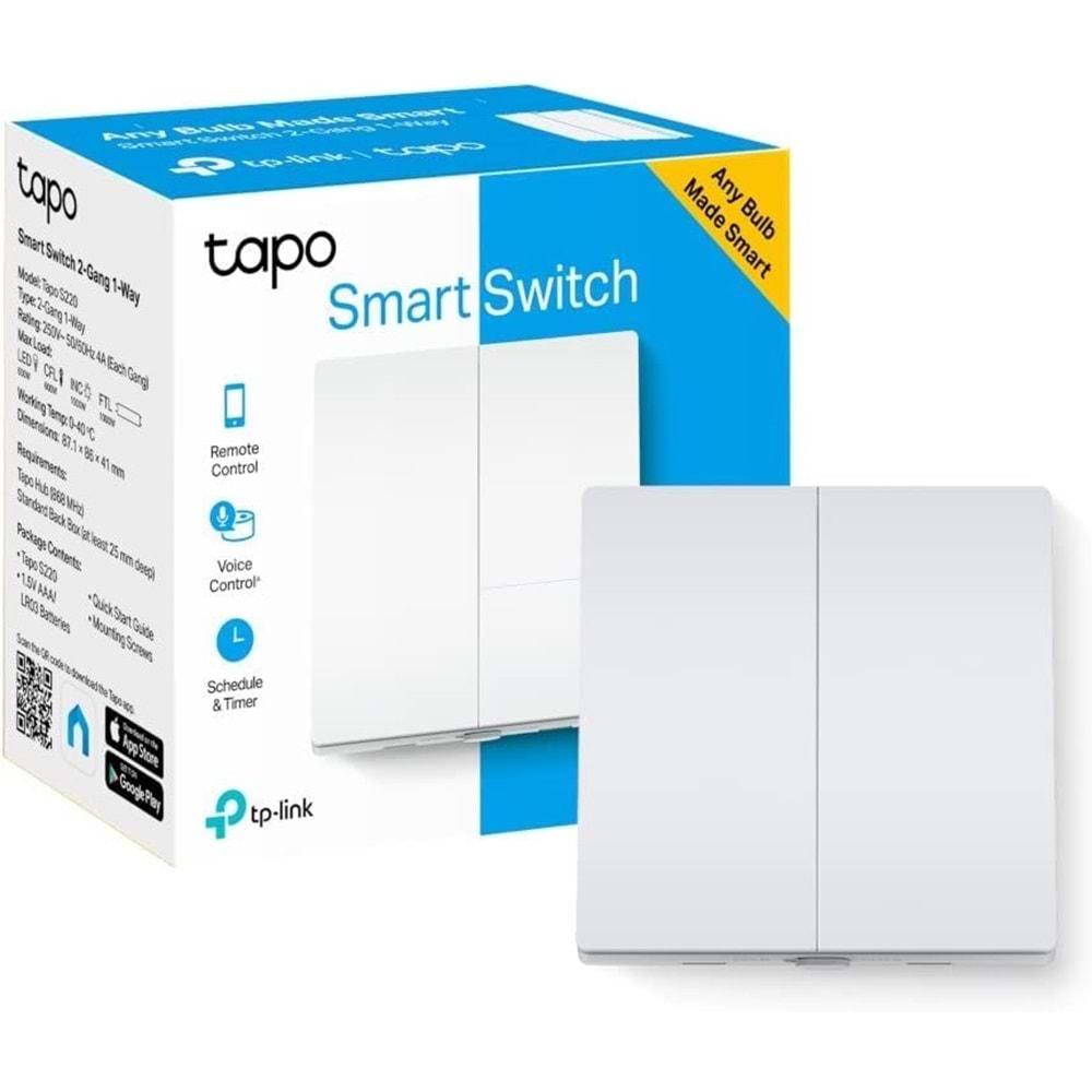 TP-Link Tapo S220 Akıllı Işık Anahtarı 2-Düğme 1-Yol