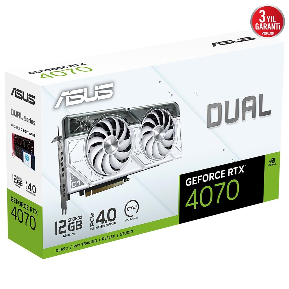 Asus DUAL-RTX4070-12G-WHITE 12GB 192Bit GDDR6X DP/HDMI PCI 4.0 Ekran Kartı