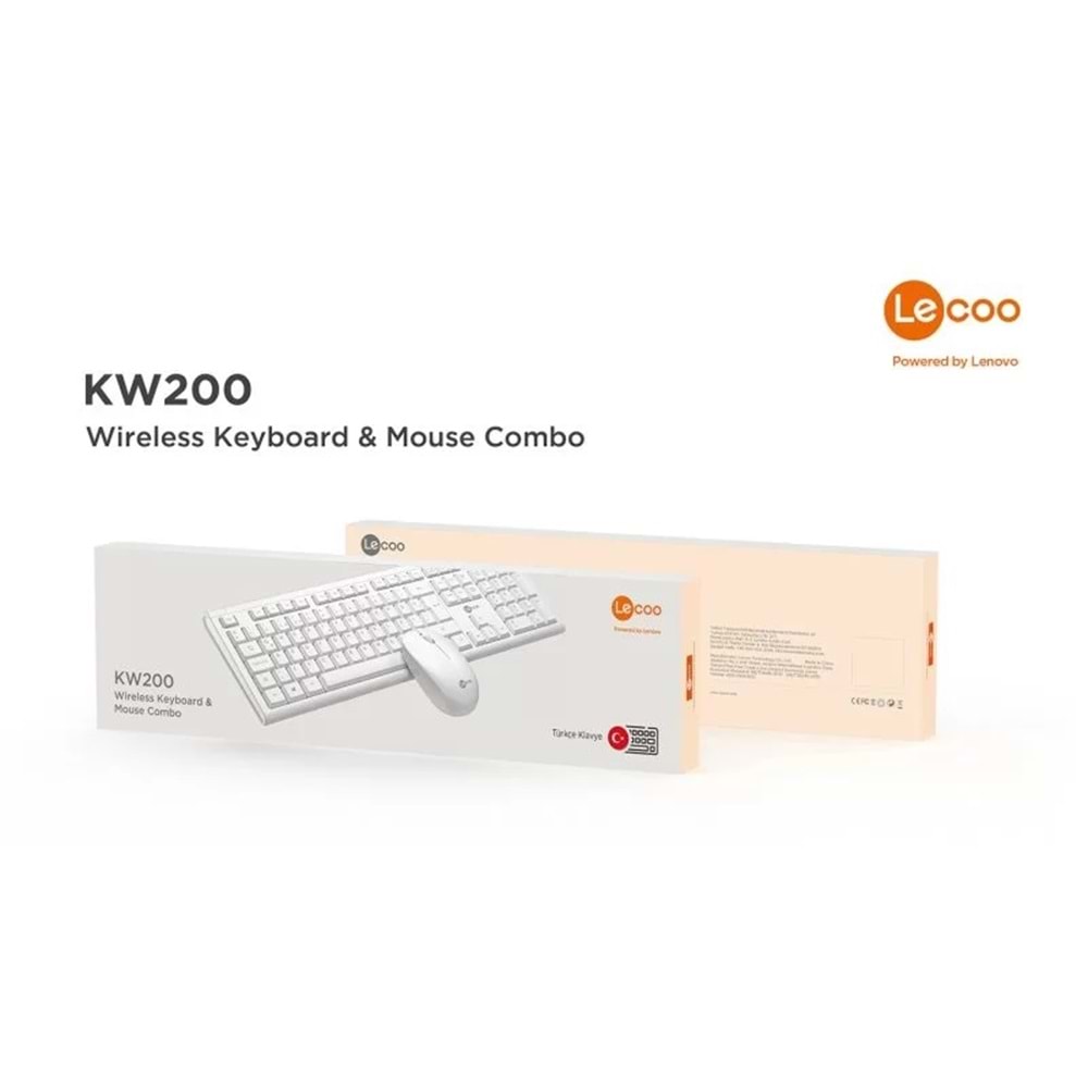 Lenovo Lecoo KW200 Kablosuz Türkçe Q Klavye & Mouse Set Beyaz
