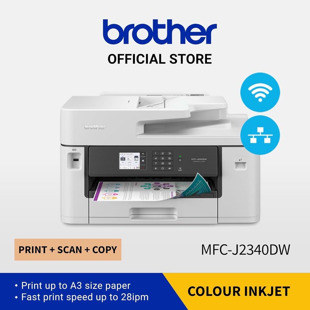 Brother A3 Mfc-J2340Dw Mürekkepli Çok Fonksiyonlu Renkli Dublex Yazıcı Wi-Fi