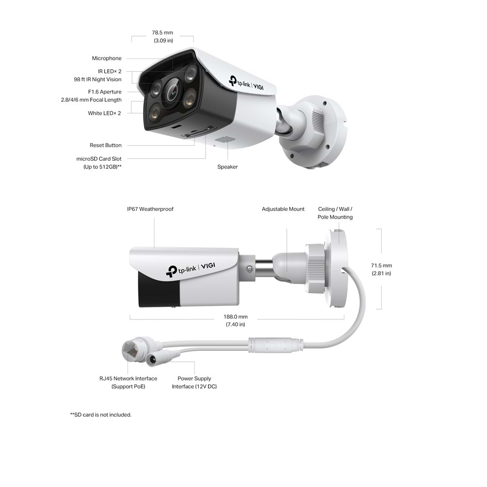 TP-Link VIGI C340 4mm 4MP Full-Color Bullet IP Kamera (1/3