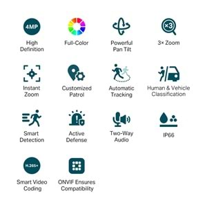 VIGI C540V V1 4MP Full-Color Dual-Lens PTZ Wi-Fi Güvenlik Kamerası (Çift Yönlü Ses, 3x Zoom)