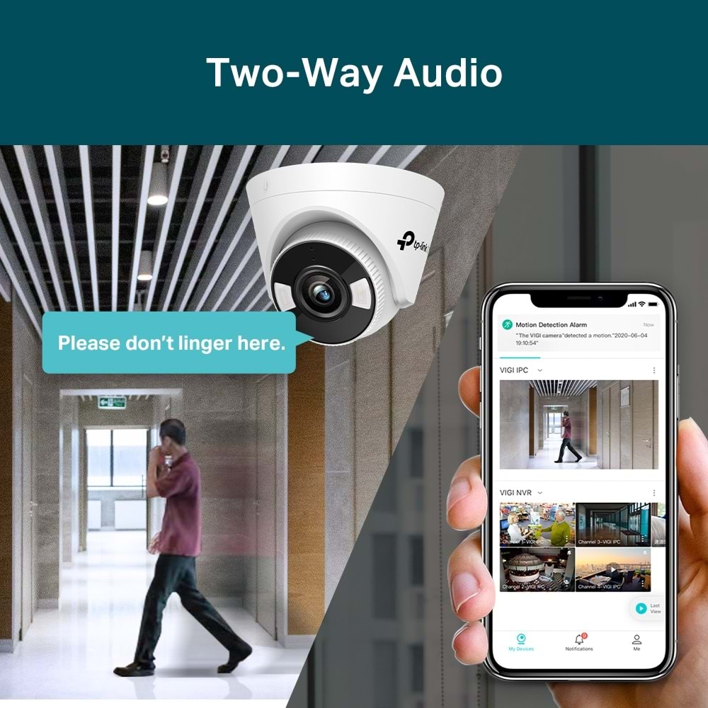 TP-Link VIGI C450 2.8mm 5MP Full-Color Dome IP Kamera (İki Yönlü Ses, Koridor Modu)