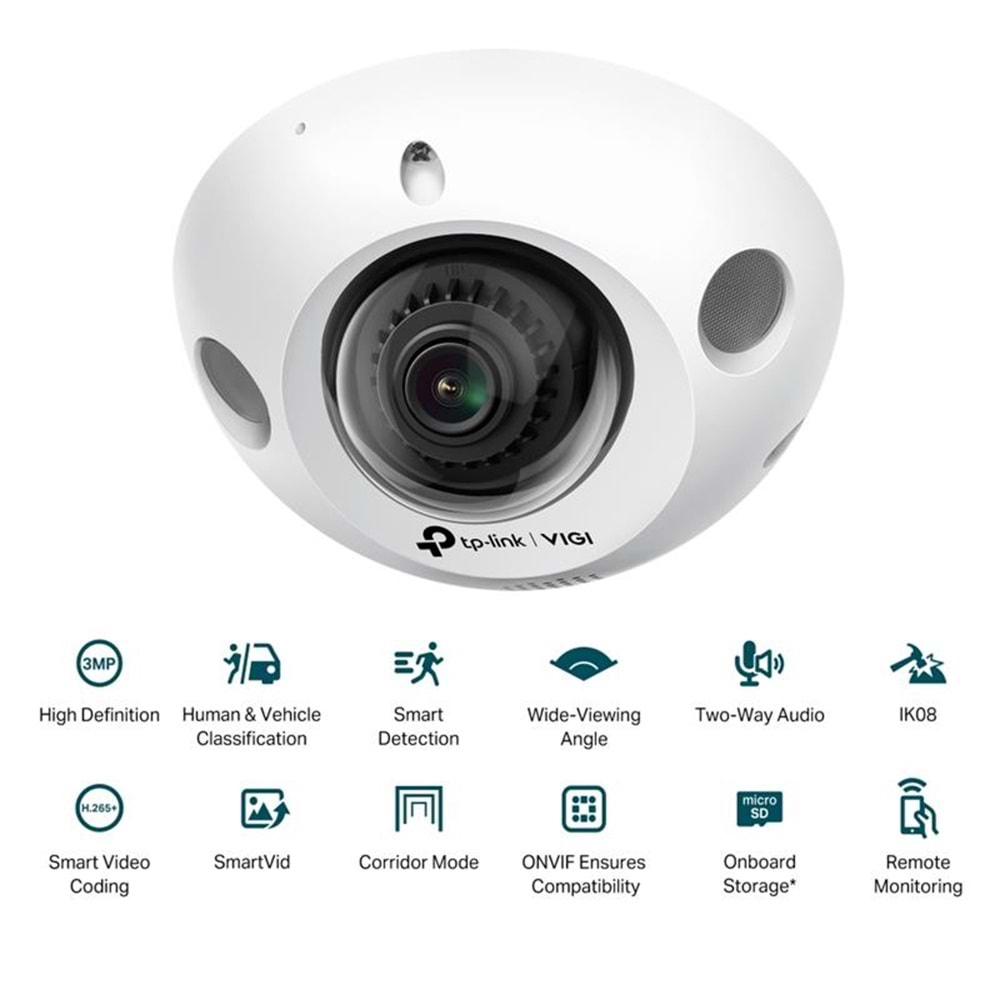 TP-Link VIGI C230I Mini 2.8mm 3MP IR Mini Dome IP Kamera (1/2.8