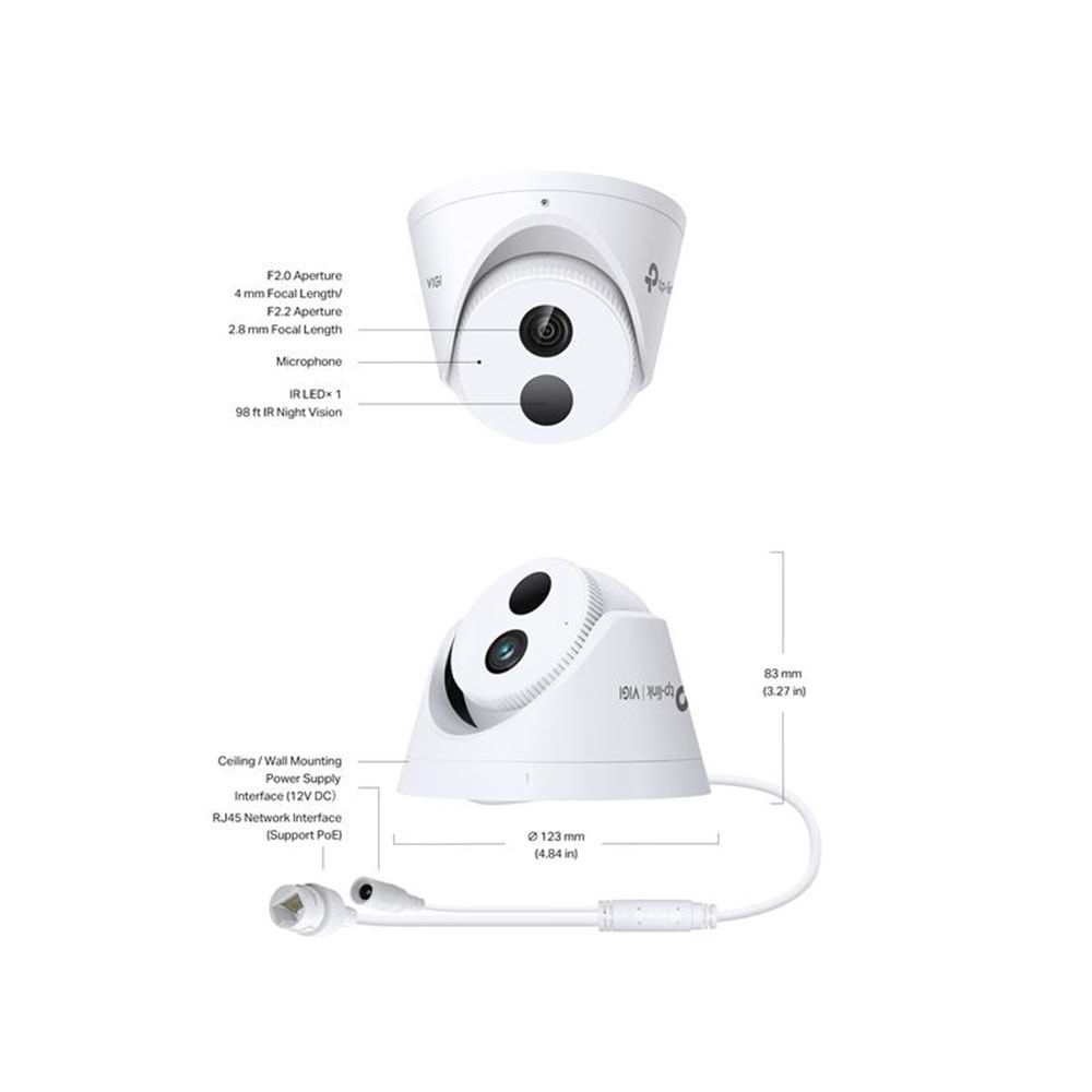 TP-Link VIGI C430I 2.8mm 3Mp Ir Dome Ip Kamera Dahili Mikrofon, Koridor Modu