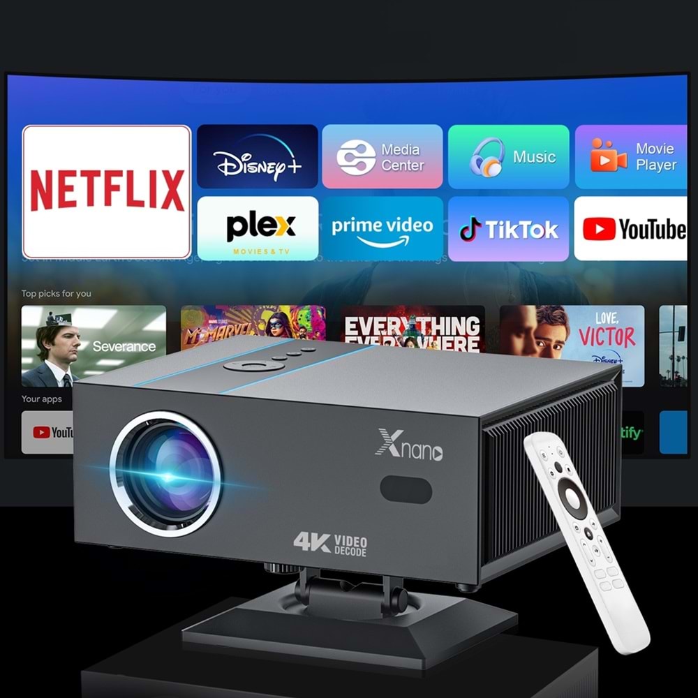 Xnano X6 1080p Full HD 4K LED Projeksiyon, Android, Wi-Fi, Bletooth, Auto Focus, 15000 Lumen, Black