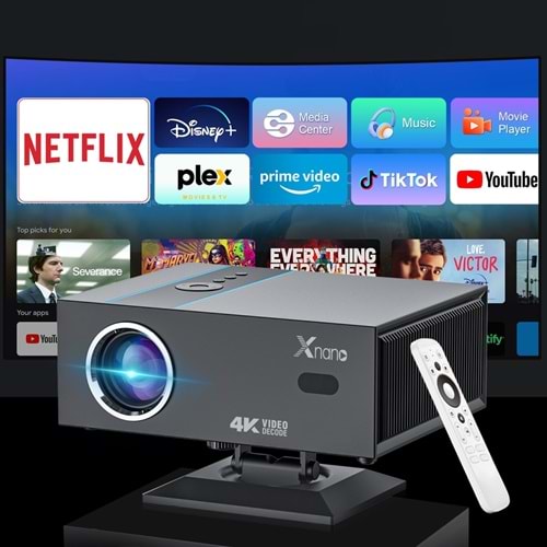 Xnano X6 1080p Full HD 4K LED Projeksiyon, Android, Wi-Fi, Bletooth, Auto Focus, 15000 Lumen, Black