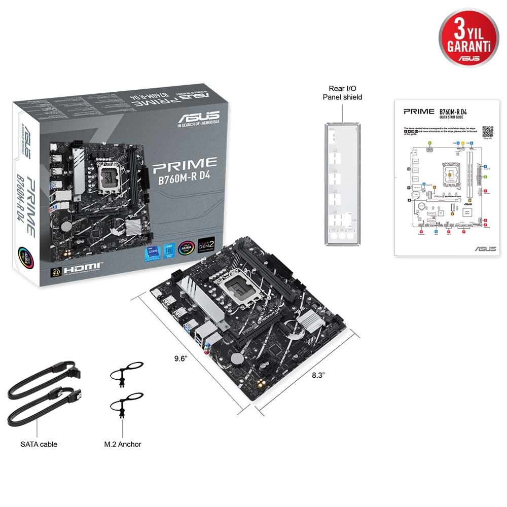Asus PRIME B760M-R D4 Intel B760 5333 MHz (OC) DDR4 Soket 1700 mATX Anakart