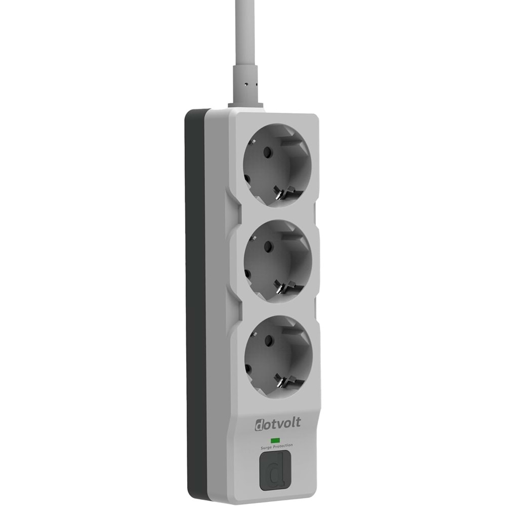 Dotvolt Üçlü 1.5 Metre Kablolu Akım Korumalı Priz Beyaz Anahtarlı Surge Hunter 1050 Joule