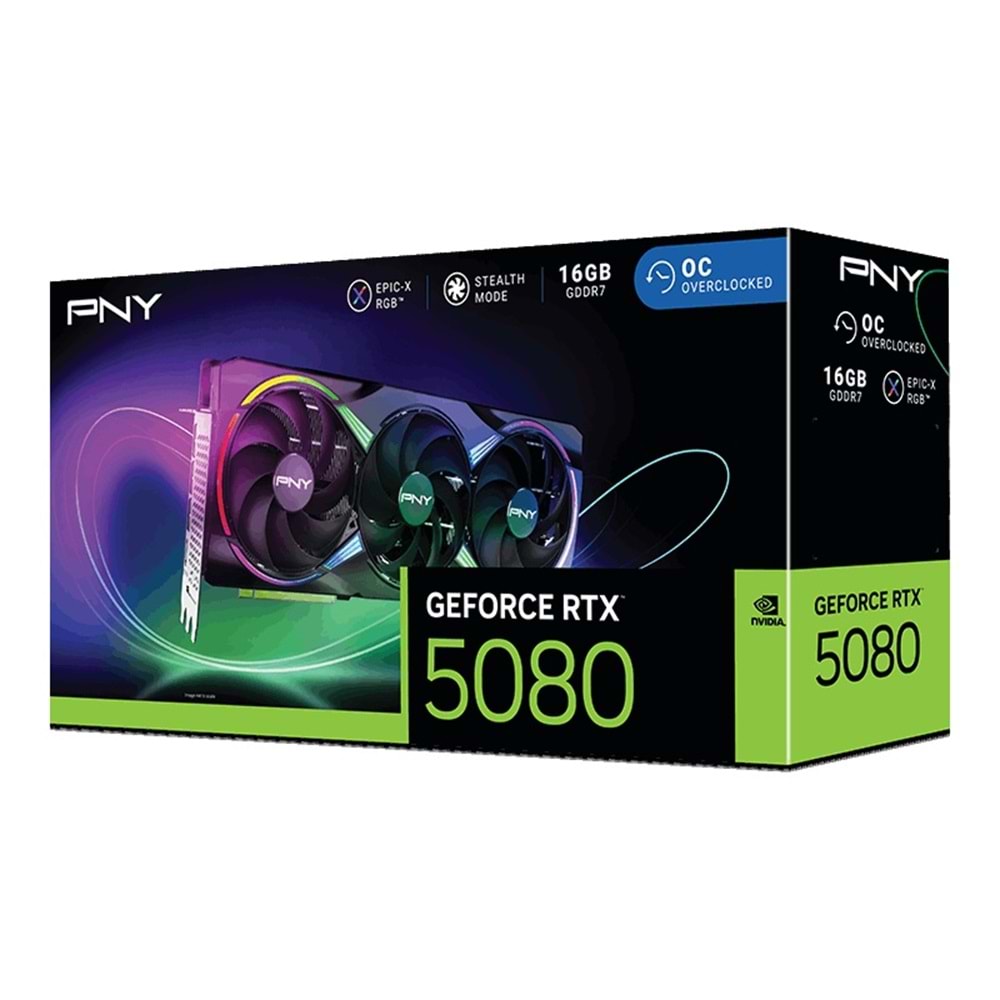 PNY GeForce RTX5080 ARGB 16GB Overclocked GDDR7 256Bit VCG508016TFXXPB1-O Gaming Oyuncu Ekran Kartı