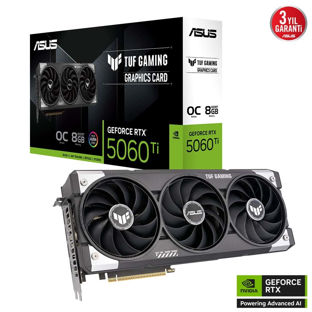 Asus TUF-RTX5060TI-O8G-GAMING 8GB 128Bit GDDR7 DP/HDMI PCI 5.0 Ekran Kartı