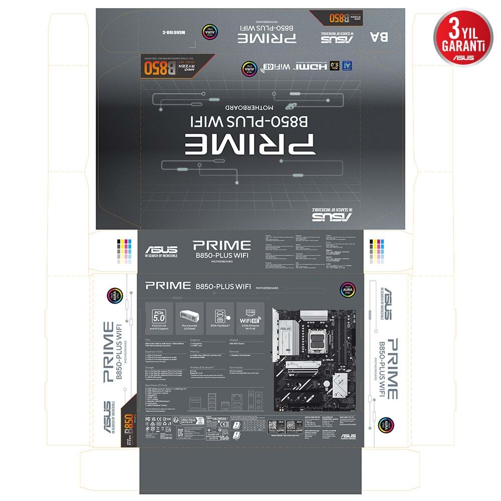 Asus PRIME B850-PLUS WIFI AMD DDR5 M.2 DP/HDMI PCI 5.0 AM5 Anakart