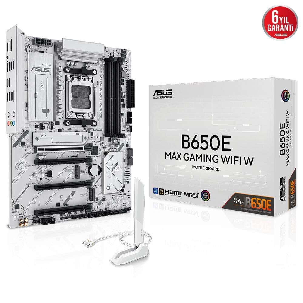 Asus B650E MAX GAMING WIFI W AMD B650 DDR5 M.2 DP/HDMI PCI 5.0 AM5 Anakart