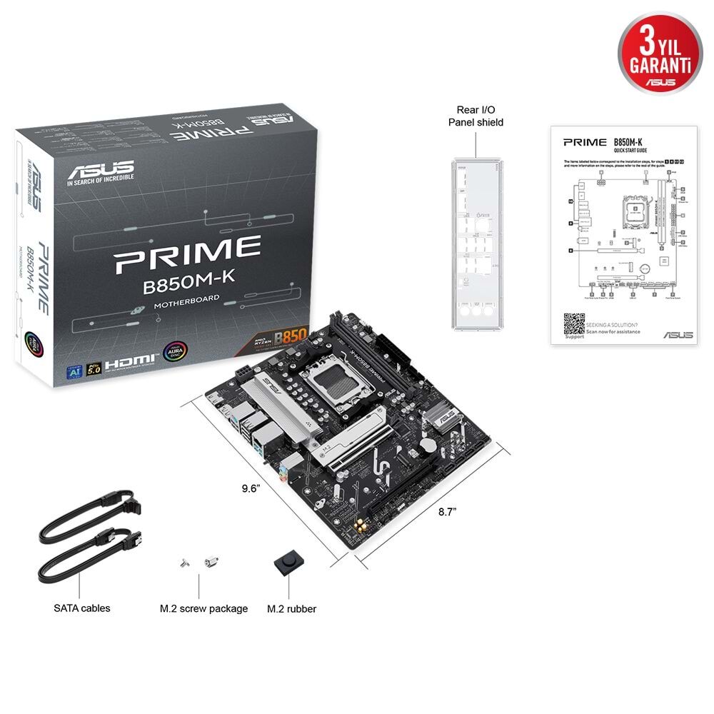 Asus Prime B850M-K Amd B850 Am5 Ddr5 8200 Dp Hdmı Çift M2 Usb 3.2 Anakart