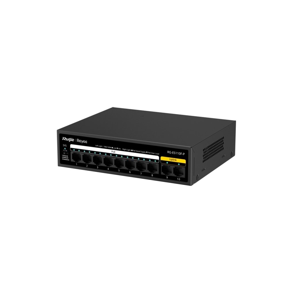 Reyee RG-ES110F-P 8 -Port 10/100 +2X 10/100 RJ45 Uplink 110W Poe Switch