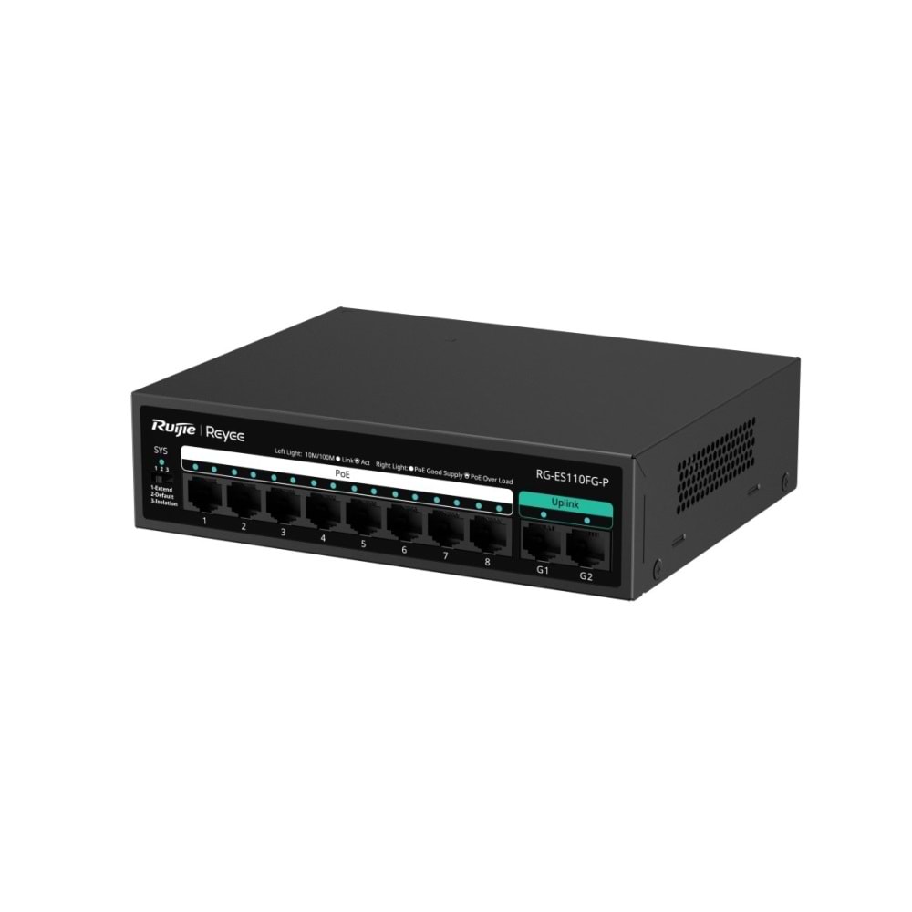 Ruıjıe Reyee RG-ES110FG-P 2-Portlu Gigabit ile 8-Portlu 10/100 Mbps Yönetilmeyen PoE Swtich