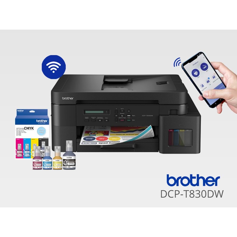 Brother DCP-T830DW Fotokopi, Tarayıcı, Renkli Mürekkep Tanklı Yazıcı Wi-Fi