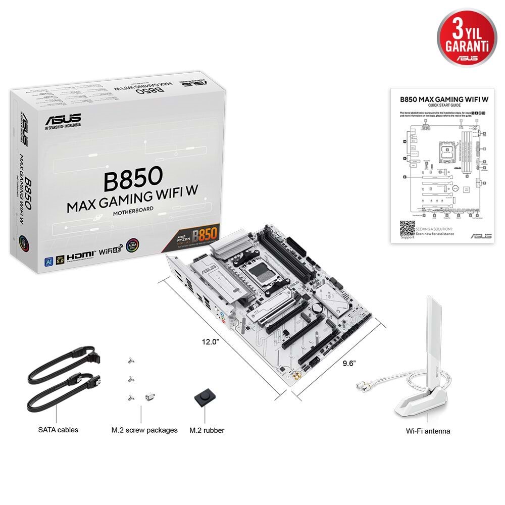 Asus B850 Max Gamıng Wıfı W Amd B850 Am5 Ddr5 8000 Dp Hdmı 3x M2 Anakart