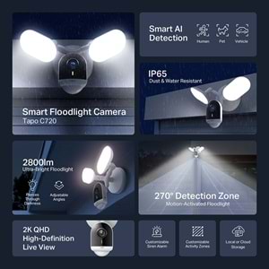 TP-Link Tapo C720 QHD 2K 4MP Projektör Işıklı Yapay Zeka Destekli Dış Mekan Wi-Fi Güvenlik Kamerası