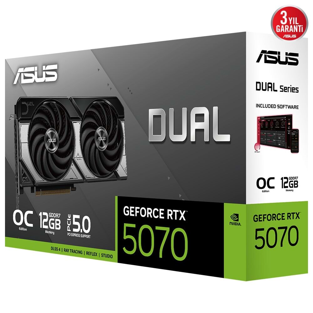Asus DUAL-RTX5070-O12G 12GB 192Bit GDDR7 DP/HDMI PCI 5.0 Ekran Kartı