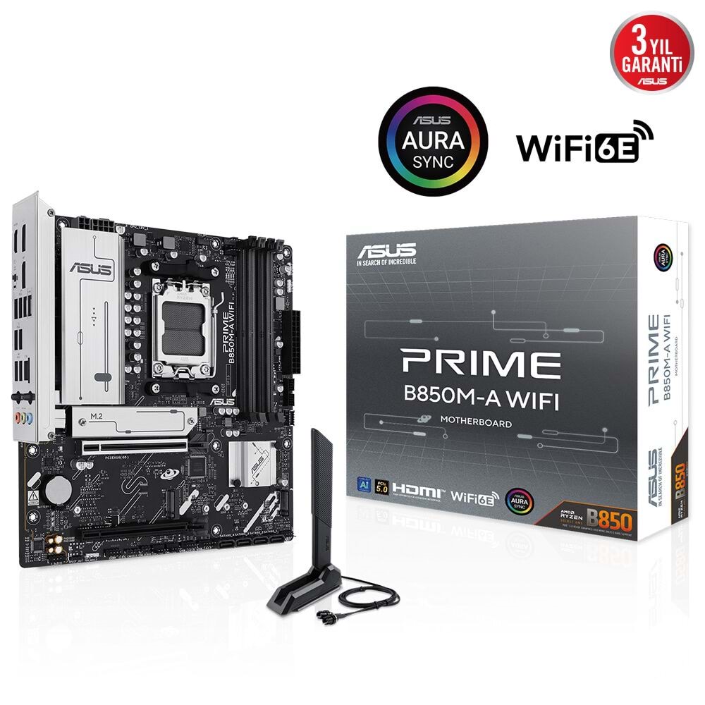Asus PRIME B850M-A Wi-Fi 6E DDR5 Hdmı-dp Typec Pcıe 5.0 Am5 Matx