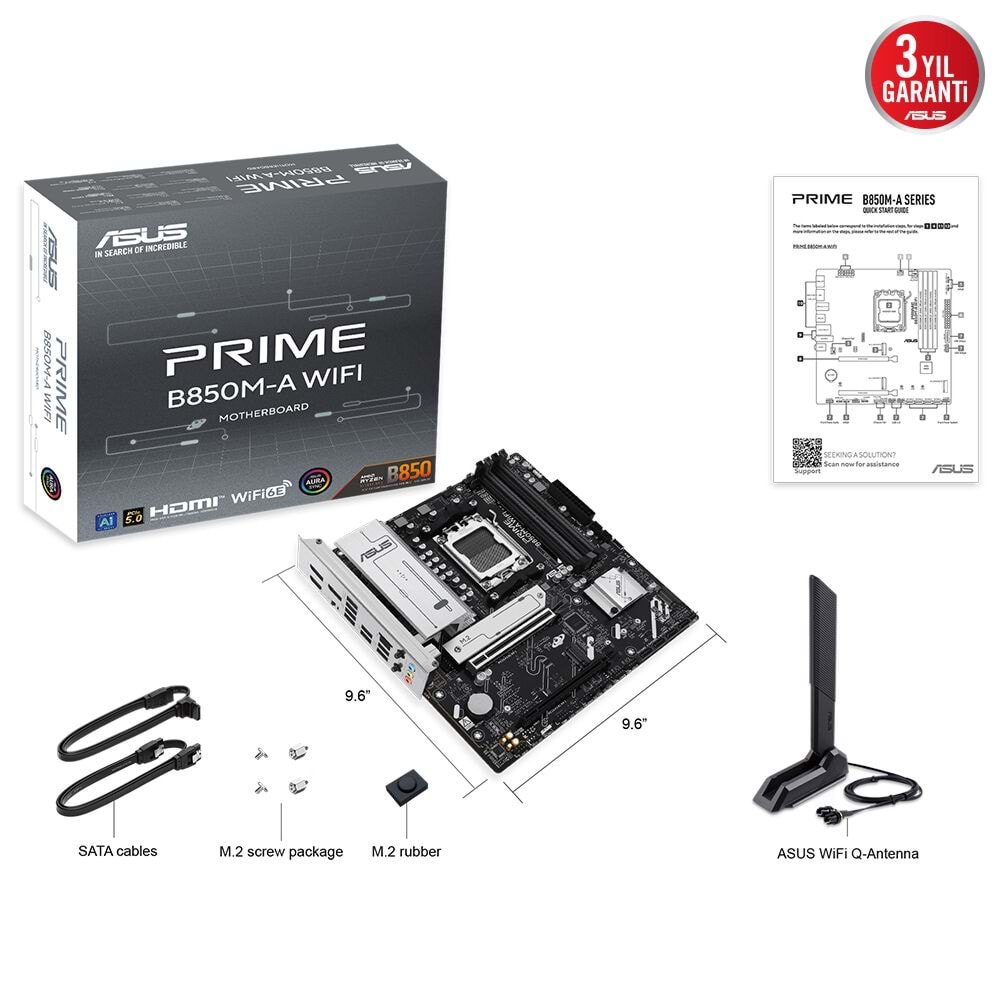 Asus PRIME B850M-A Wi-Fi 6E DDR5 Hdmı-dp Typec Pcıe 5.0 Am5 Matx