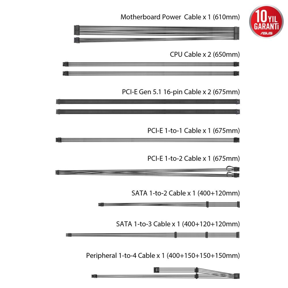Asus TUF GAMING TUF-GAMING-1200G 1200 W 80 Plus Gold PCIe 5.0 ATX 3.0 Modüler Güç Kaynağı