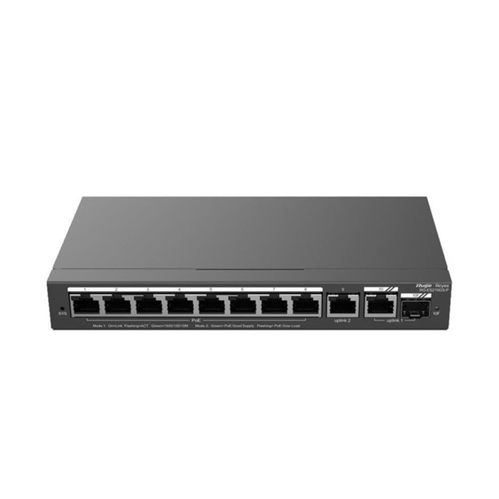 Ruijie Reyee RG-ES210GS-P 8-Port Gigabit +1XRJ45 2XGB SFP(120W) Uplink Cloud PoE