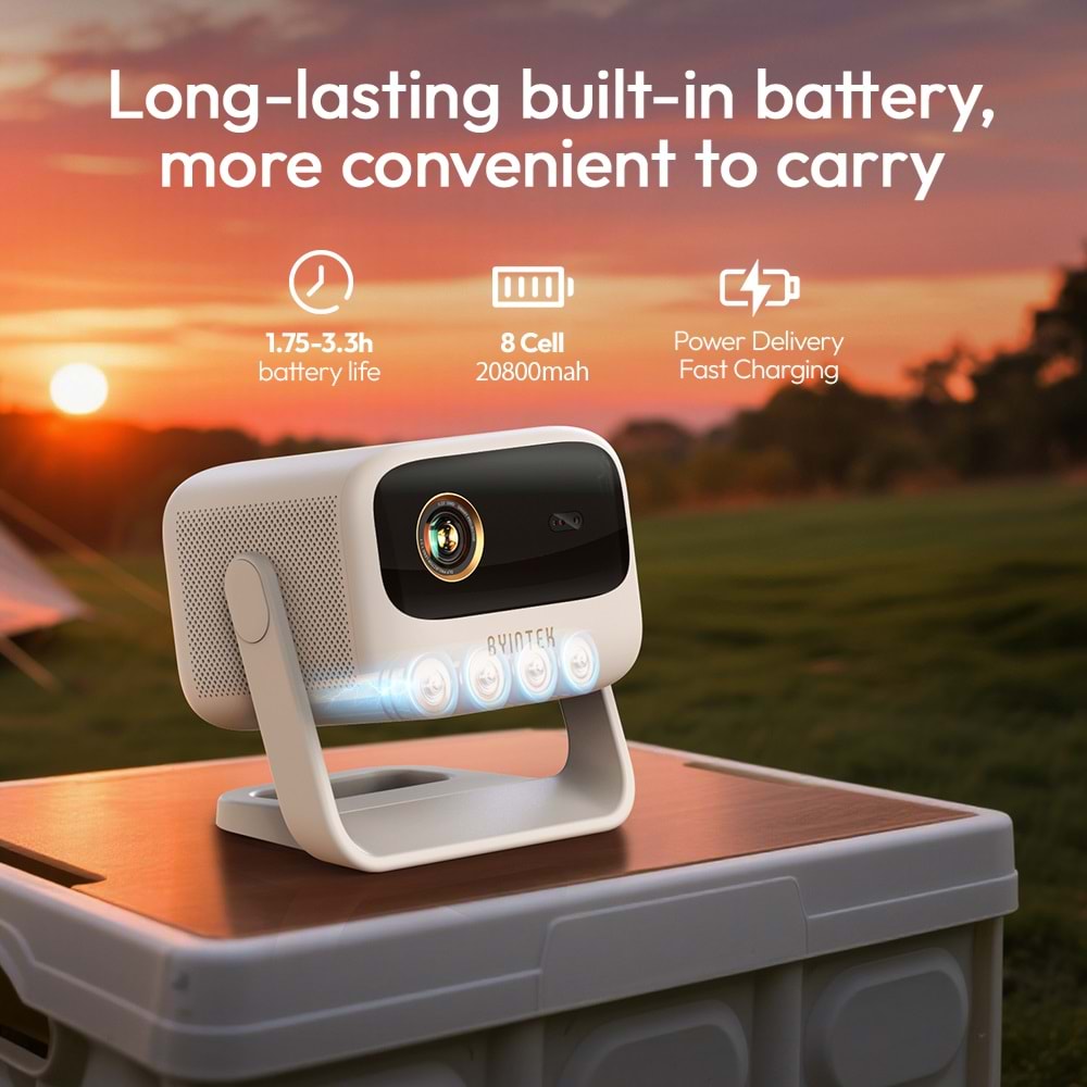 BYINTEK UFO U90 Full HD 1080p Taşınabilir Bataryalı DLP Projeksiyon 4K 700 ANSI Android 11 Wi-Fi