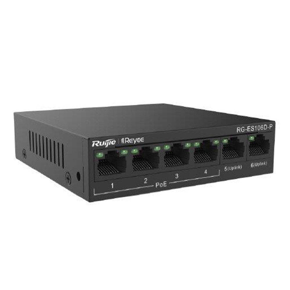 Ruijie Reyee RG-ES106D-P 6 Port 10/100 Fast Ethernet Switch 2 Uplink 4 POE+(58W)