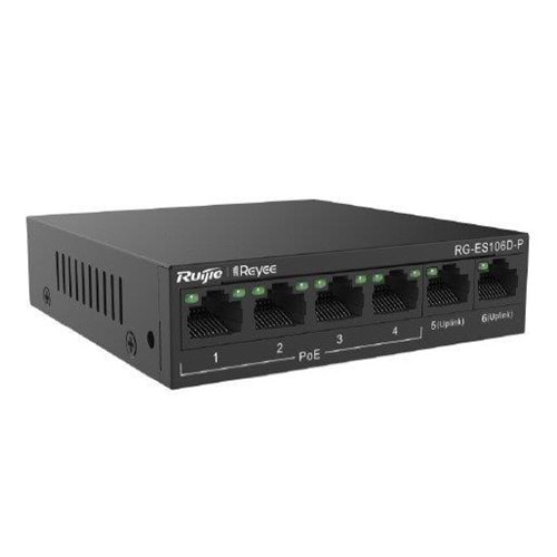 Ruijie Reyee RG-ES106D-P 6 Port 10/100 Fast Ethernet Switch 2 Uplink 4 POE+(58W)