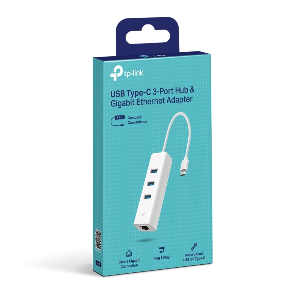 TP-Link UE330C USB Type-C den 3 adet Type-A 3.0 Hub ve Gigabit Ethernet Adaptörü