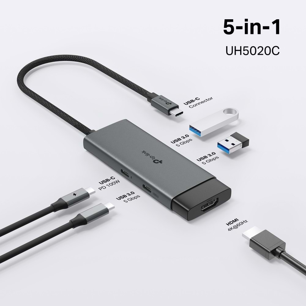 Tp-link UH5020C Type C Port 5'i Bir Arada Usb-c Hub Gri