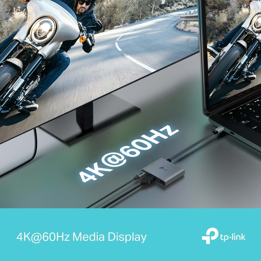 TP-Link UH3020C 4K 60Hz HDMI, 100W Hızlı Şarj, 1x Type-A, 3'ü Bir Arada USB-C Hub