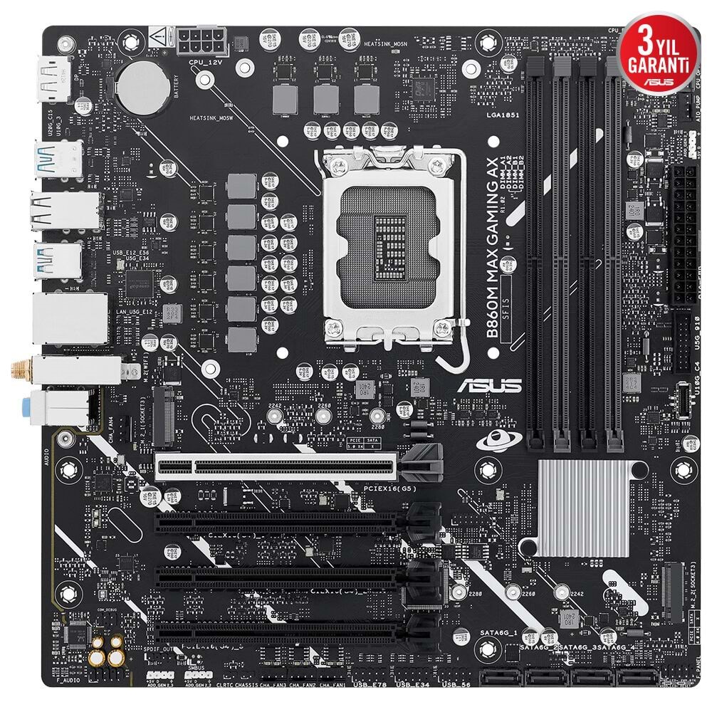 Asus B860M MAX GAMING AX Wi-Fi 6 Ddr5 Hdmı-dp Typec Pcıe 5.0 1851p Matx Anakart