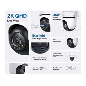 Tapo C520WS (Starlight Renkli) 2K Dış Ortam Wi-Fi Güvenlik Kamera (Pan/Tilt)