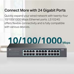 Tp-Link LS1024G 24 Port Gigabit Desktop/Rackmount Switch (Metal Kasa)