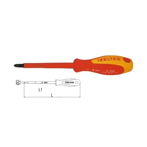 İzeltaş 4145184580 Yıldız Uçlu İzoleli Tornavida 1000v 4,5x80mm