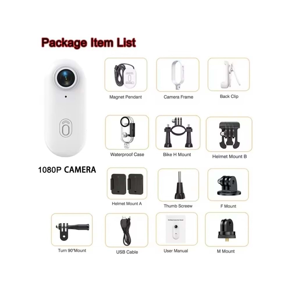 INOX-X605 2K Sport Yaka Kamerası (WiFi Üzerinden Akıllı Telefonla Eşleştirilir.)