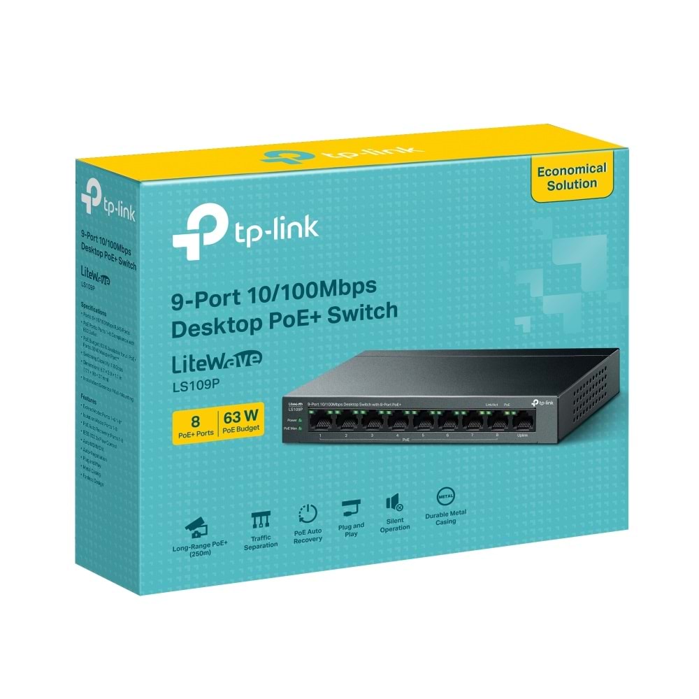 TP-Link LS109P 9 Port 10/100 8 Port Poe 63 W Yönetilemez Switch