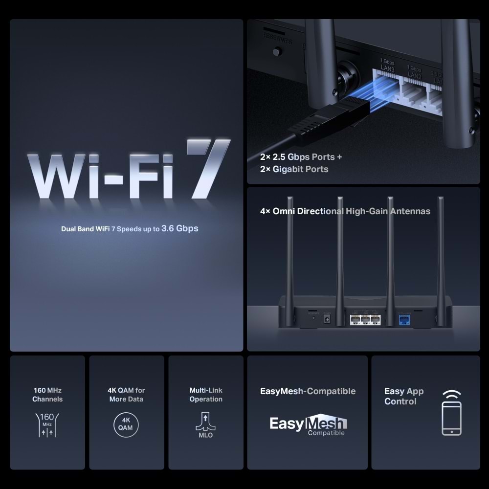 Mercusys MR27BE BE3600 Dual Band Wi-Fi 7 Router Yönlendirici