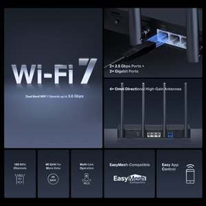 Mercusys MR27BE BE3600 Dual Band Wi-Fi 7 Router Yönlendirici